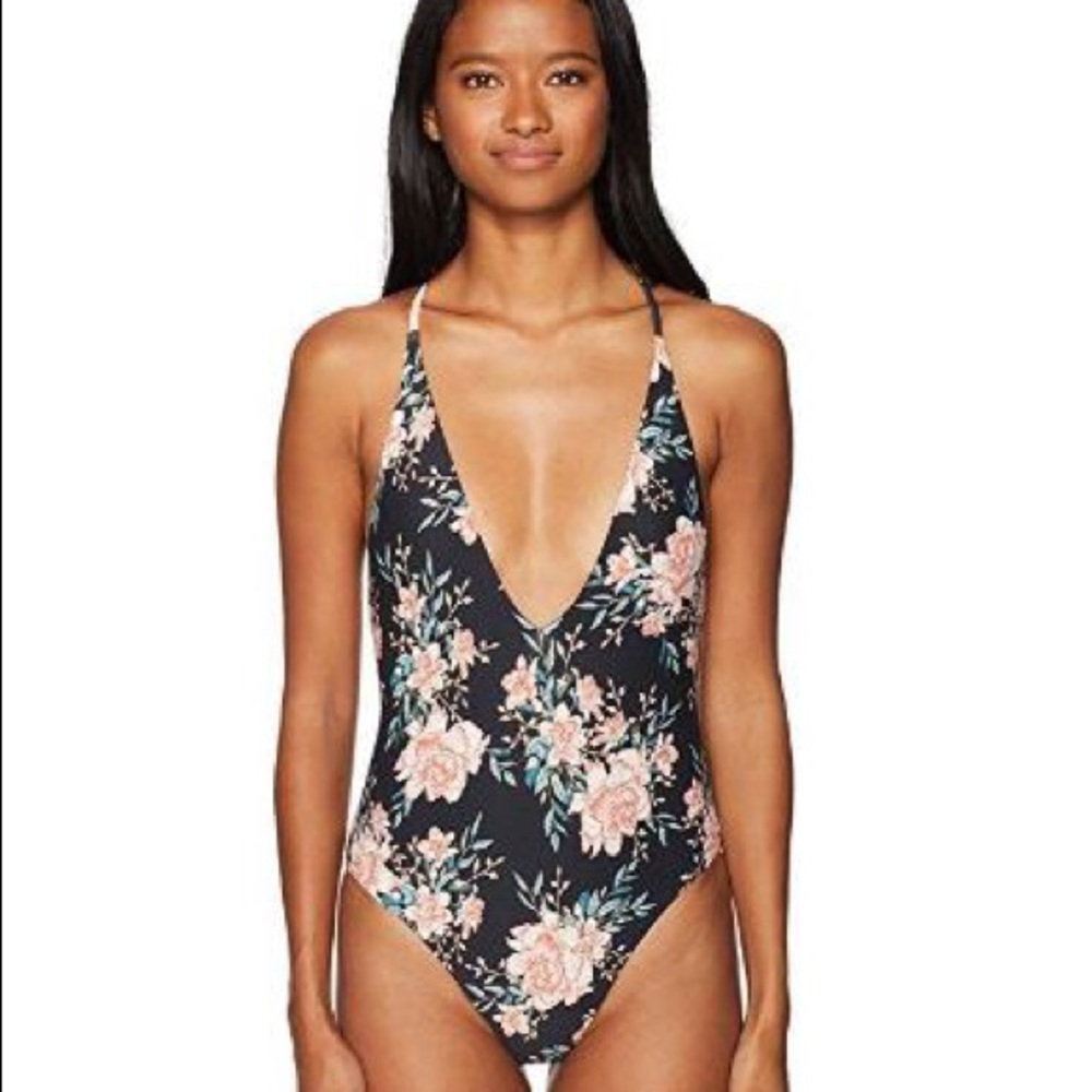 Billabong Black Floral One-Piece Bathing Suit